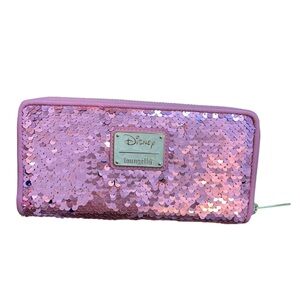 Disney Loungefly Sleeping Beauty reversible sequin zip wallet pink / blue